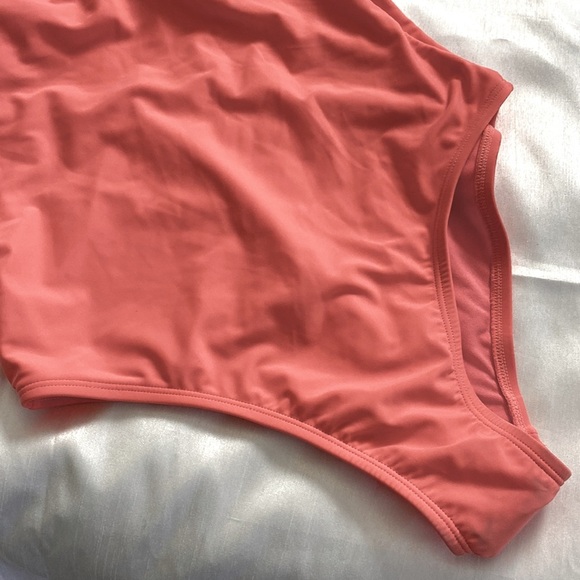 Kona Sol Coral Pink V-neck One Piece Swimsuit - Picture 4 of 9